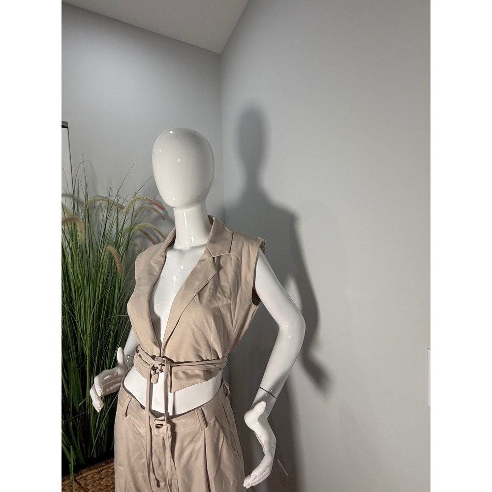 Micas Beige Two Piece Set‎ Crop Vest & Wide Leg Pants size L - Picture 7 of 12